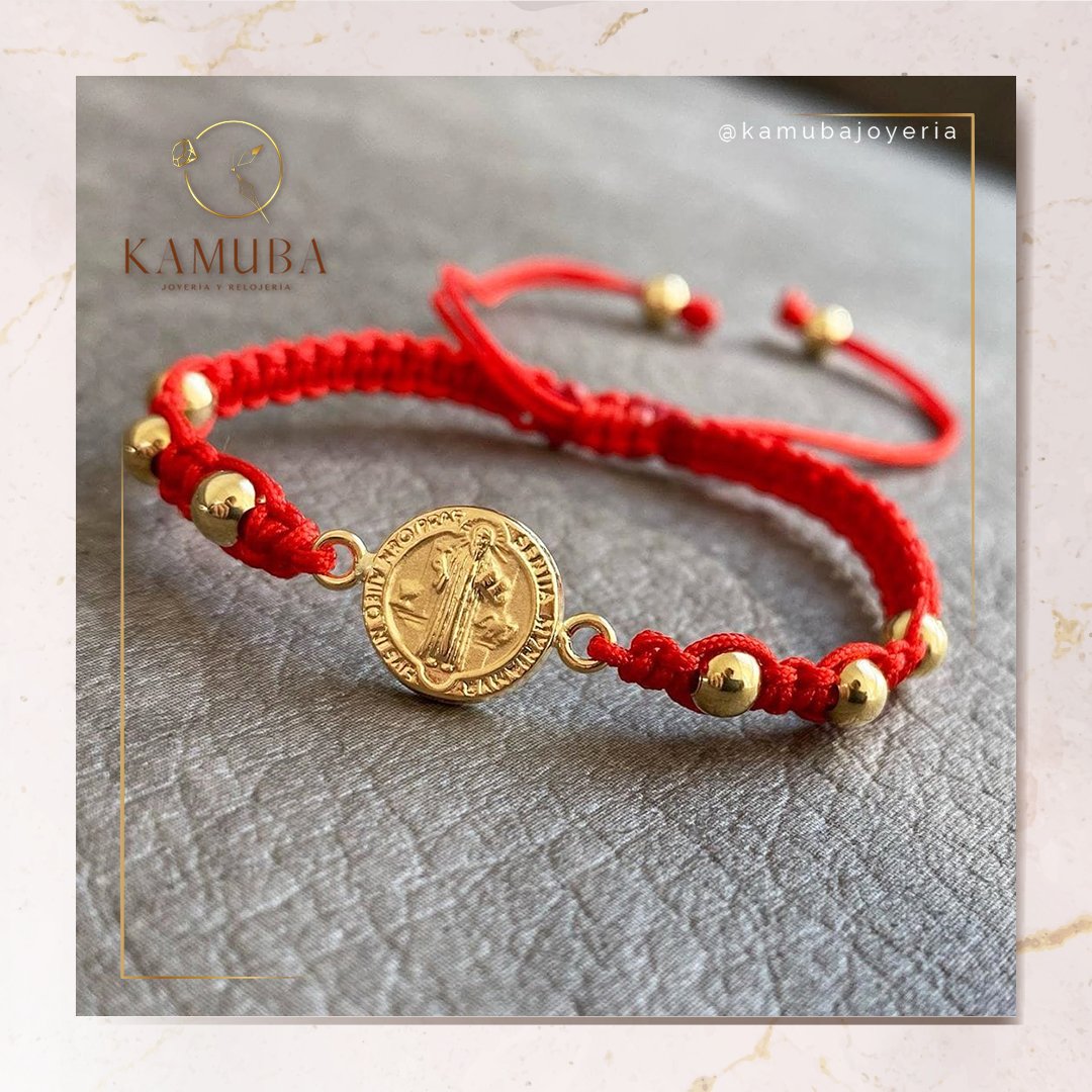 Bracciale San Benedetto In Argento – Macramè Rosso – Regolabile