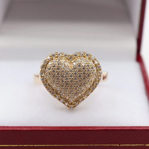 Anillo Corazon Con Zircones Blancos | Oro 18k.