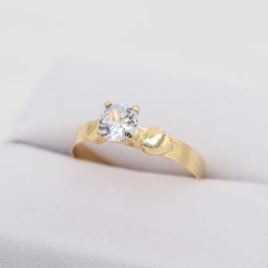 Anillo Solitario Dama con Zircon Blanco Tallado Corazon | Oro 18k