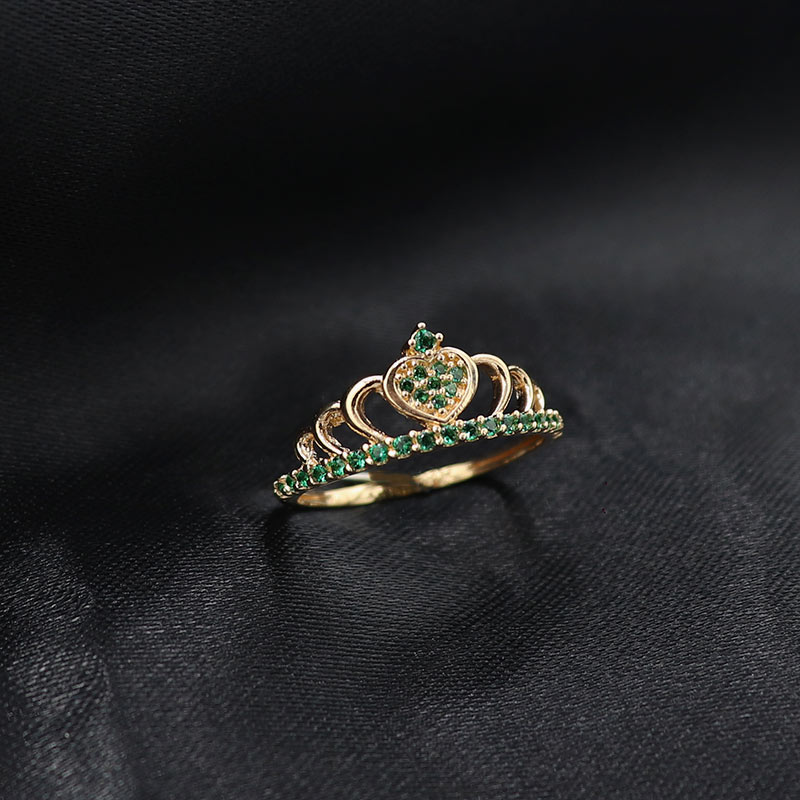 Anillo Corona Zircones Verdes | Oro 18K