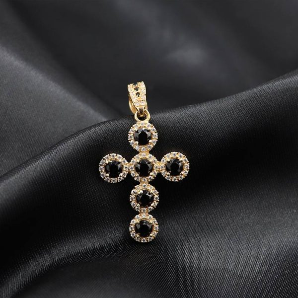 Dijen Cruz Zircones Negros | Oro 18K