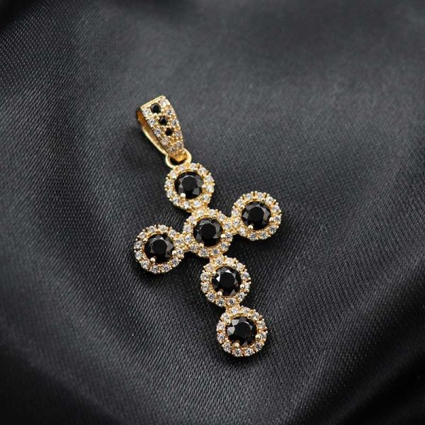 Dijen Cruz Zircones Negros | Oro 18K