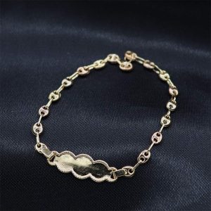 Pulsera Bebe Tejido Gucci Dos Oros Placa Nube | Oro 18k