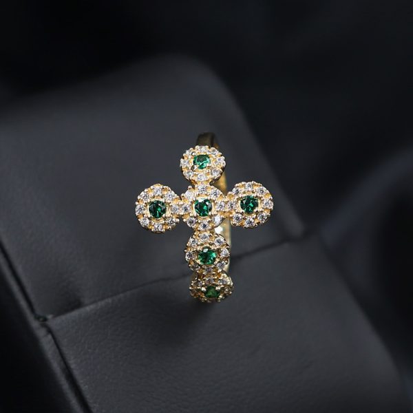 Anillo Cruz Cirnonez Verdes / Oro 18k