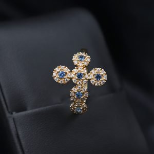 Anillo Cruz Circones Azules Talla 7 3/4