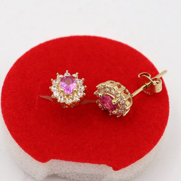 TOPO FLOR CIRCON ROSA / ORO 18K