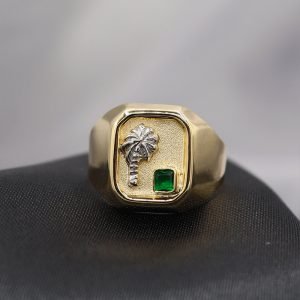 Anillo Palma Con Circon Verde | Oro 18k