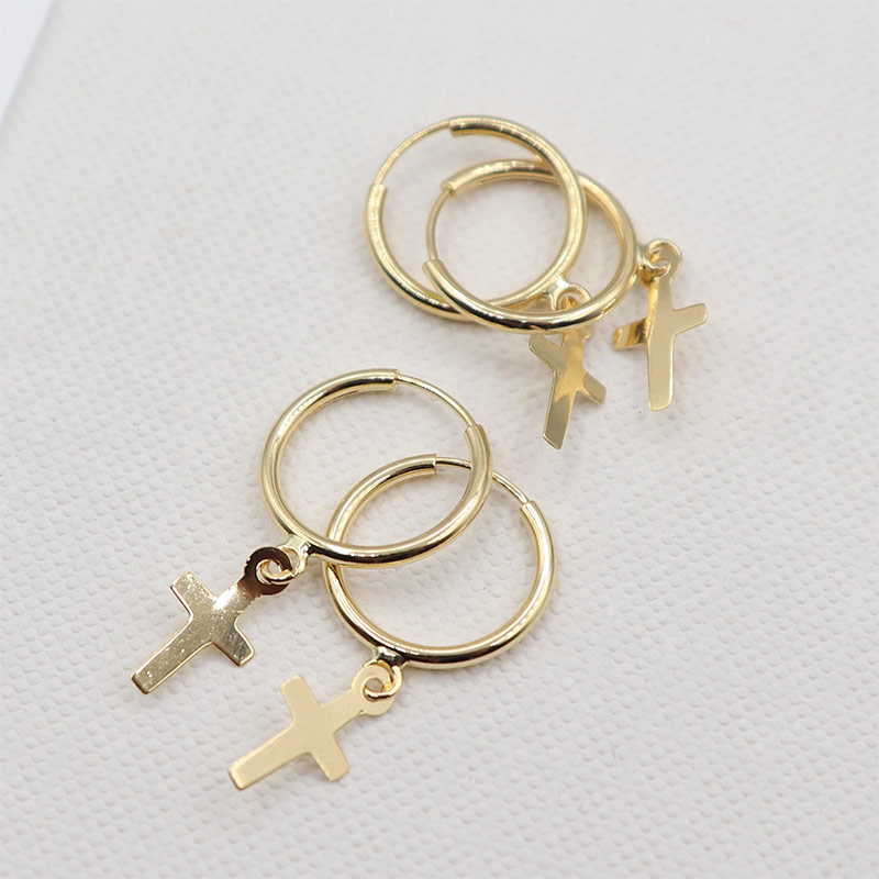 Candongas Lisas Con Cruz | Oro 18k - Image 2