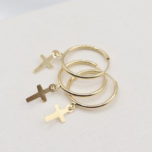 Candongas Lisas Con Cruz | Oro 18k
