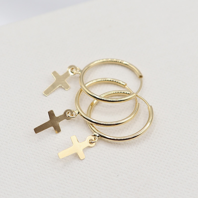 Candongas Lisas Con Cruz | Oro 18k