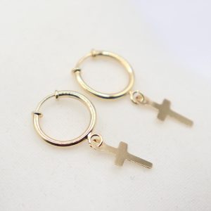 Candongas Lisas Con Cruz | Oro 18k