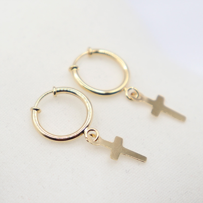 Candongas Lisas Con Cruz | Oro 18k