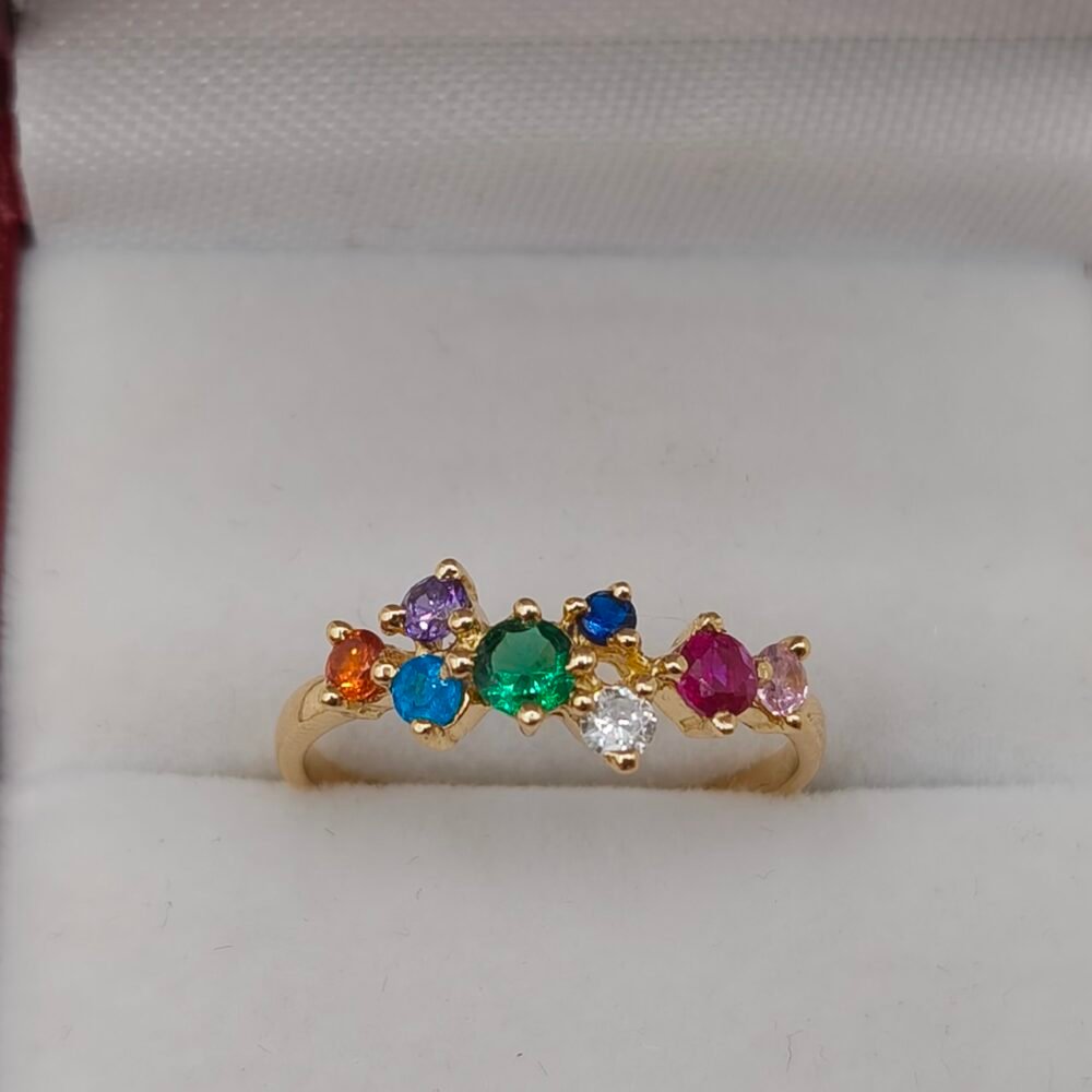 Anillo Piedras Multicolor Oro 18k | Nacional | Talla 7.5 – 2.3 g
