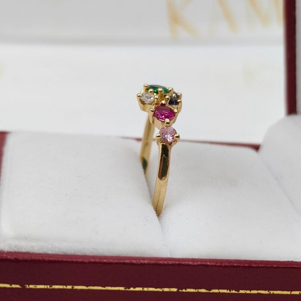Anillo Piedras Multicolor Oro 18k | Nacional | Talla 7.5 – 2.3 g