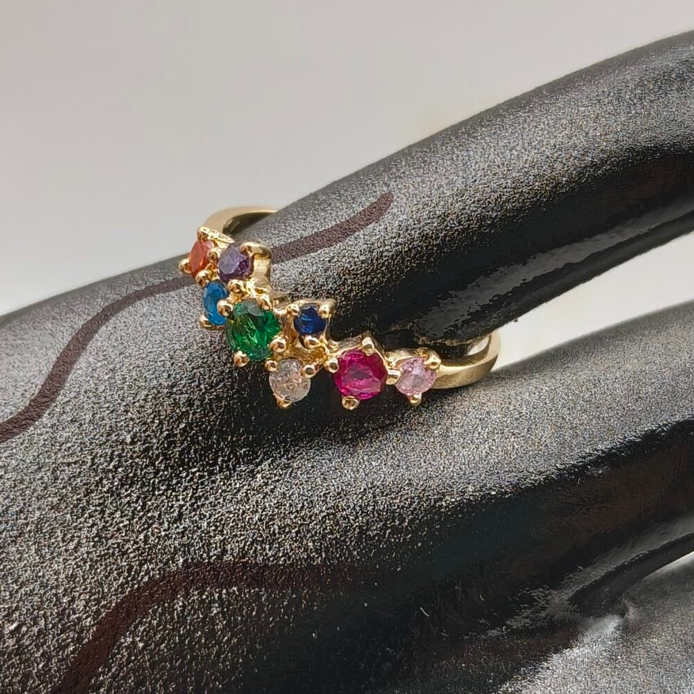 Anillo Piedras Multicolor Oro 18k | Nacional | Talla 7.5 – 2.3 g