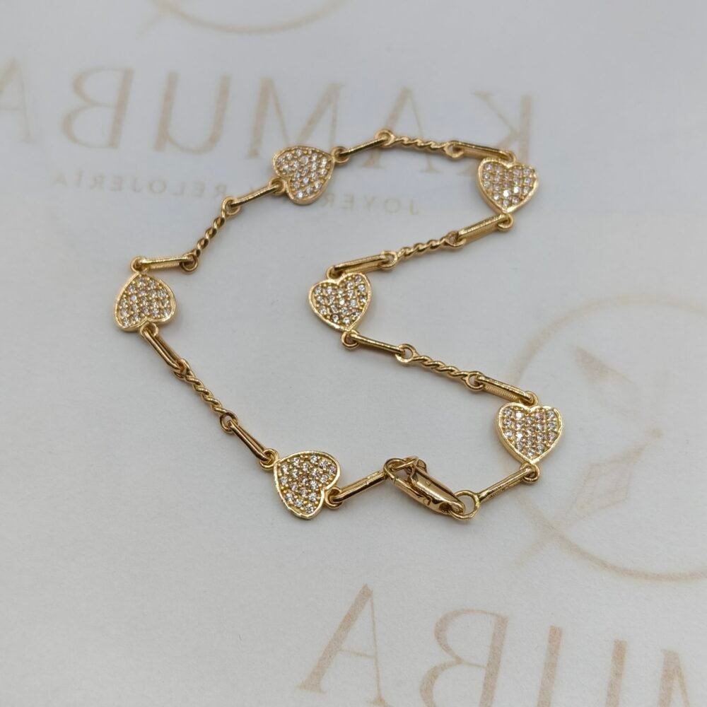 Pulso Corazón Diamantado | Nacional | Oro 18k | 18 cm – 4.7 g