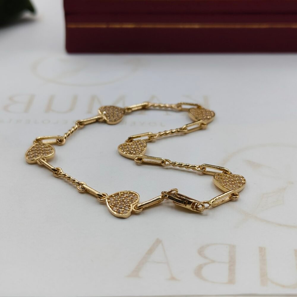 Pulso Corazón Diamantado | Nacional | Oro 18k | 18 cm – 4.7 g